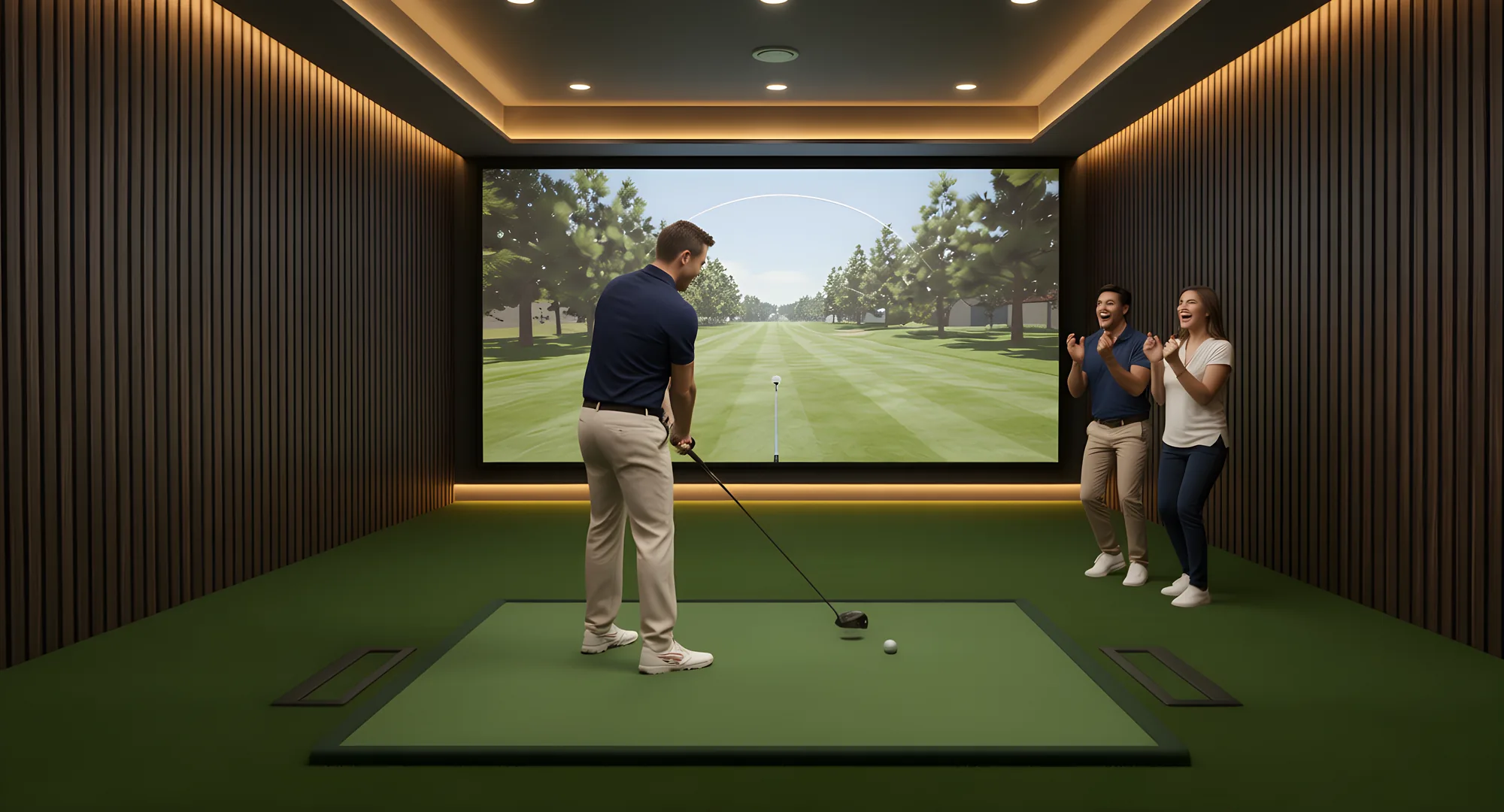 Guests watching a swing in the simulator